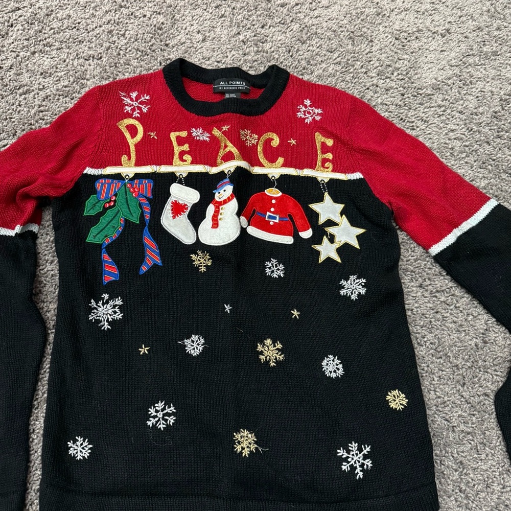 All Points by Reference Point Red and Black Holiday Sweater